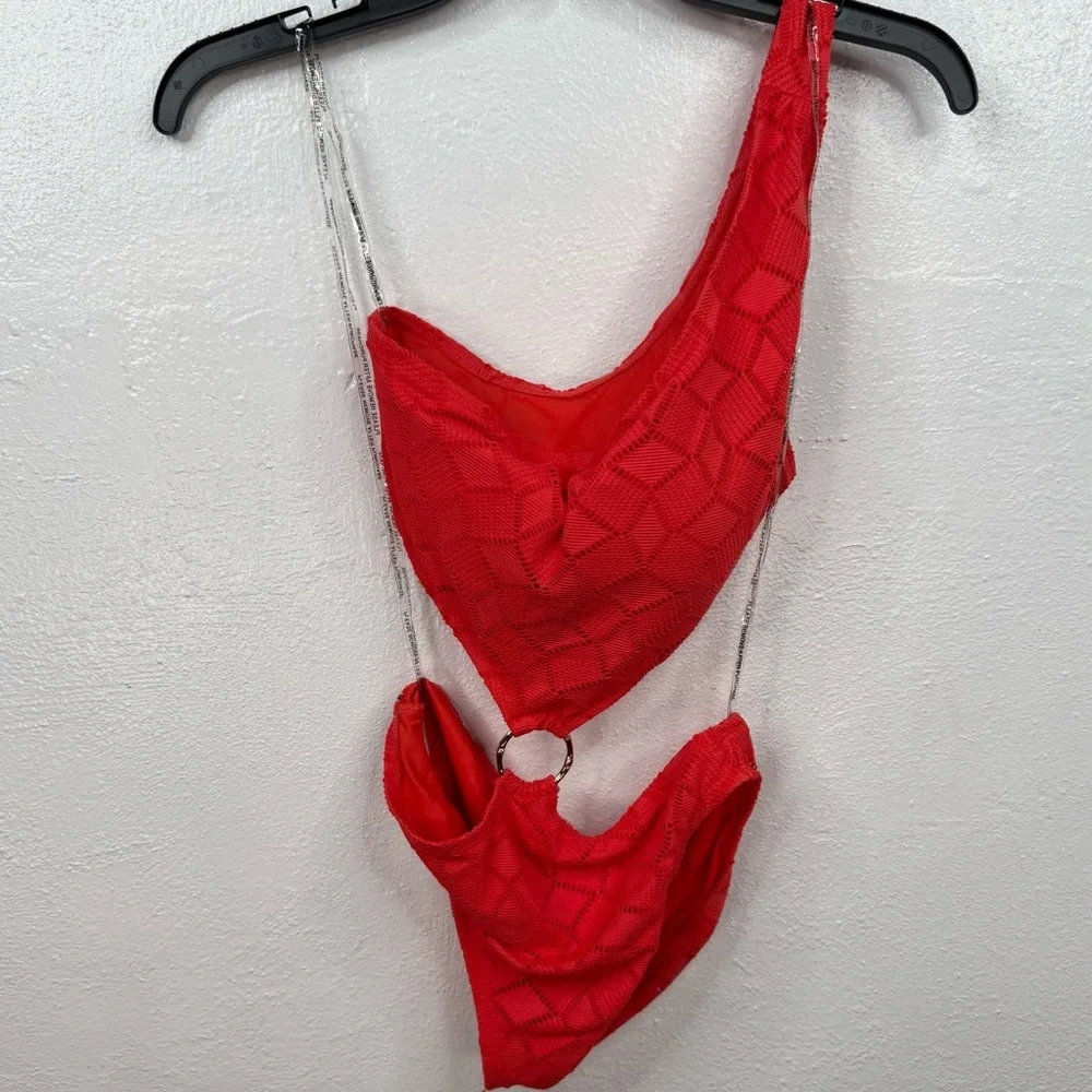 Vince Camuto One Piece Swimsuit Womens Size 6 Red Orange One-Shoulder Cutout - Picture 2 of 14